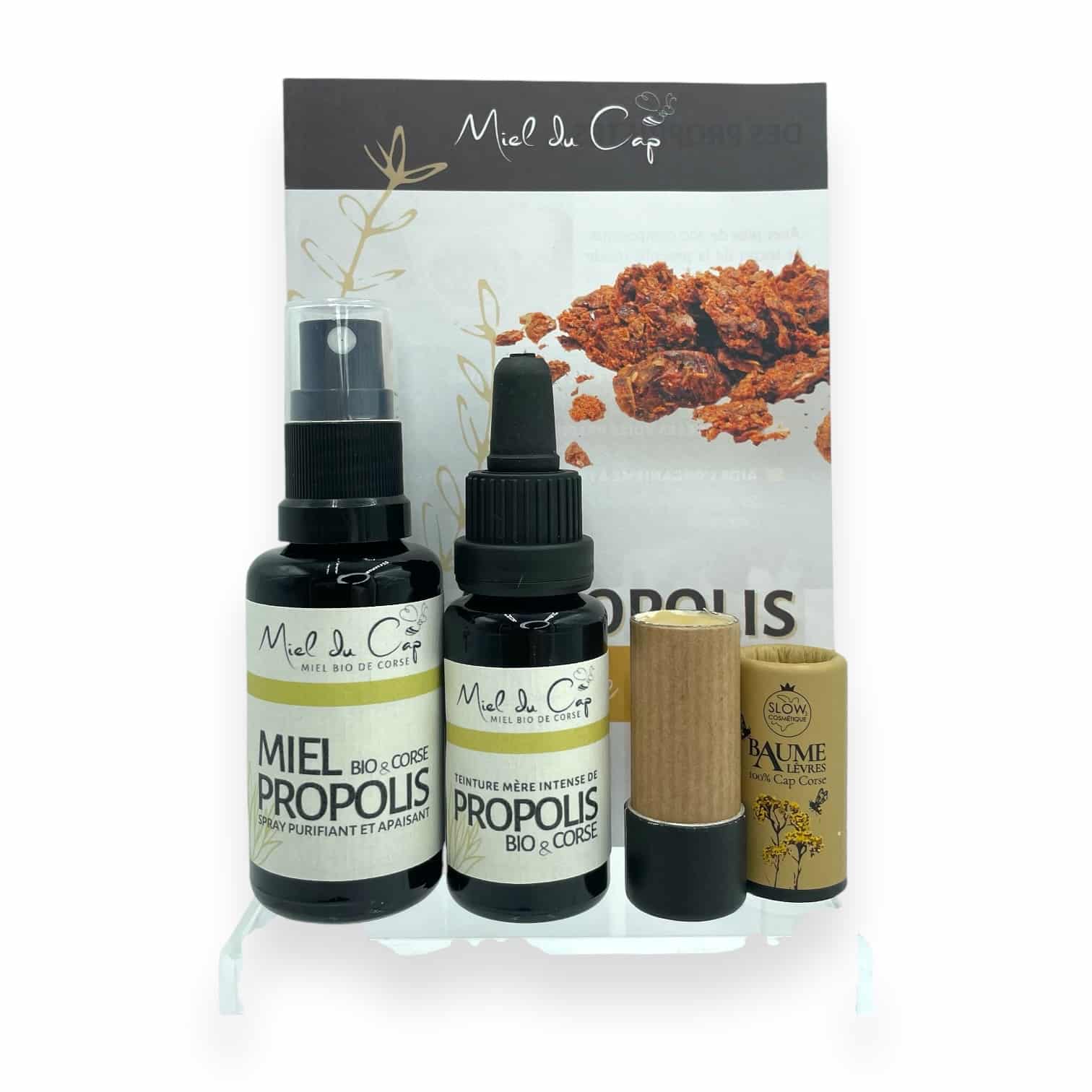 Propolis bio et stick à lèvres bio de Corse "Miel du Cap"